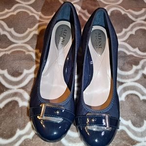 Comfortable Navy Alfani StepFlex Wedge with Buckle